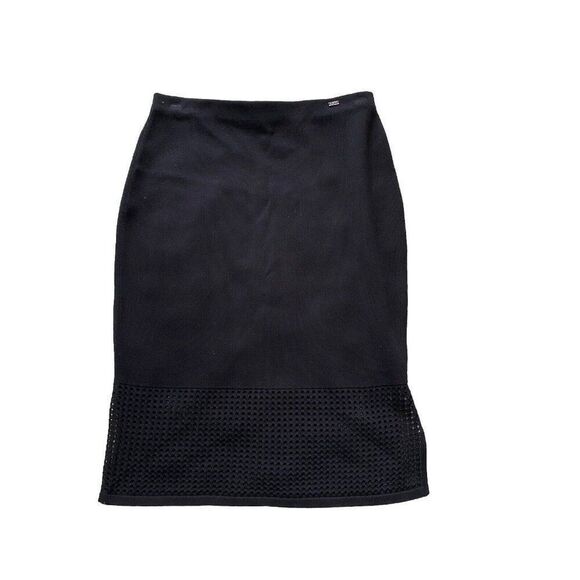 St. John Skirt Black Pencil Stretch Perforated Small Mid Length - Picture 1 of 9